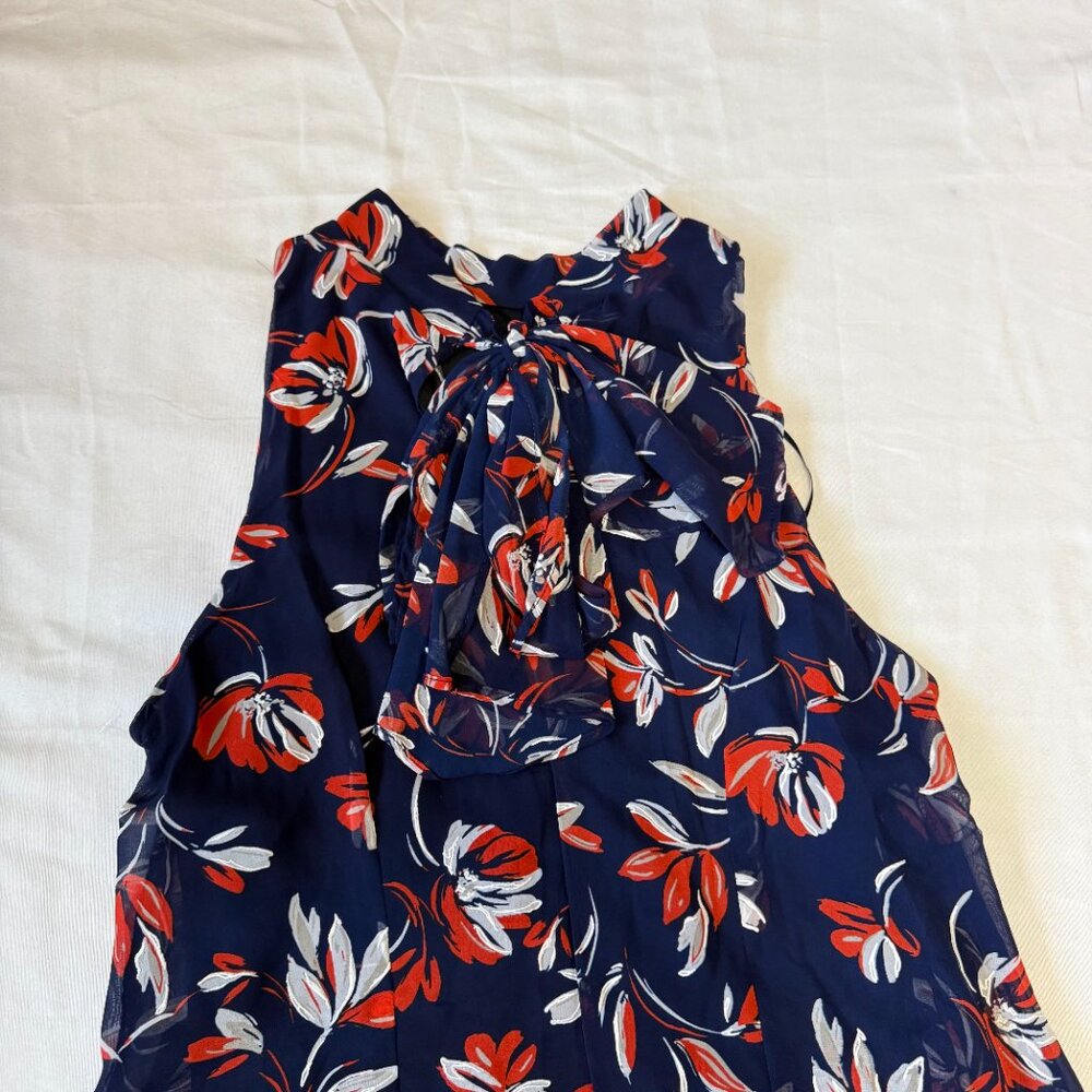 Signature by Robbie Bee Navy Red Floral Halter Dress Size 6 Summer - Picture 3 of 10